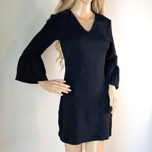 Romeo & Juliet Couture Sheath Dress Small Black Stretch V-Neck Bell Sleeve
